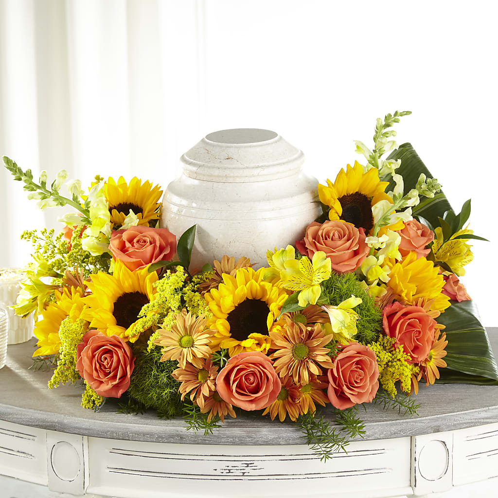 Faithful Sunflower Cremation Adornment – Garlington Florist, New Bedford MA