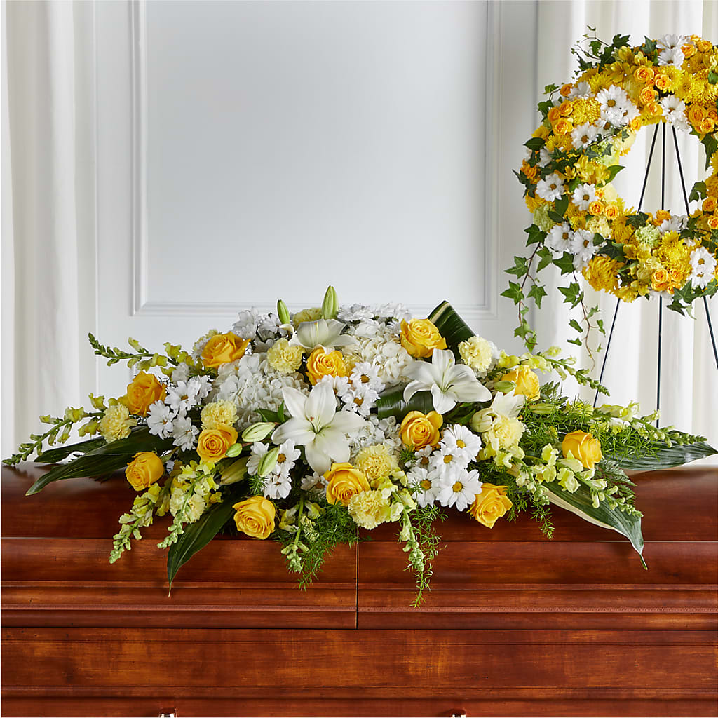 Golden Harmony Casket Spray – Garlington Florist, New Bedford MA