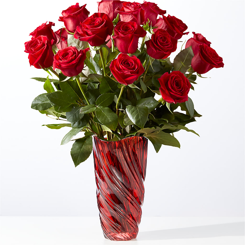 Classic Love Red Rose Bouquet with Luxe Swirl Vase – Garlington Florist, New Bedford MA