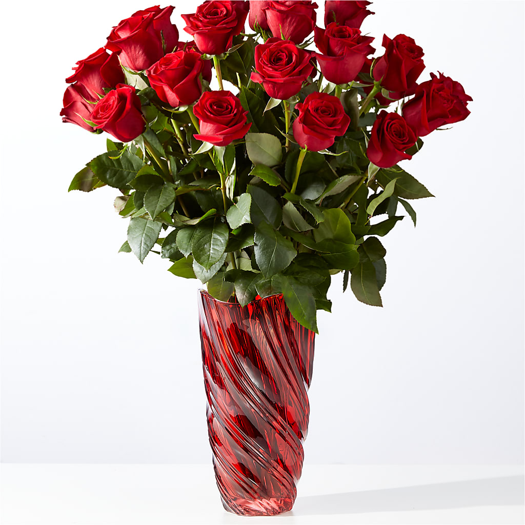 Classic Love Red Rose Bouquet with Luxe Swirl Vase – Garlington Florist, New Bedford MA