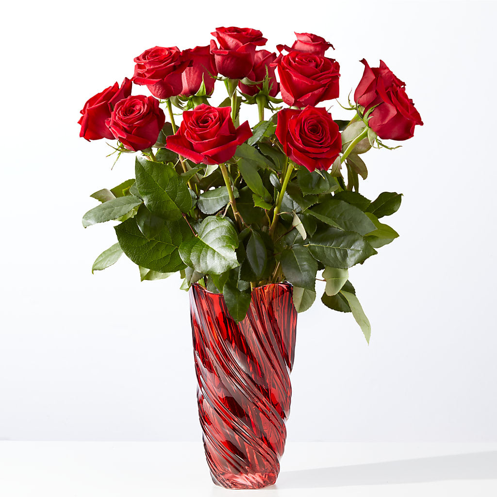 Classic Love Red Rose Bouquet with Luxe Swirl Vase – Garlington Florist, New Bedford MA