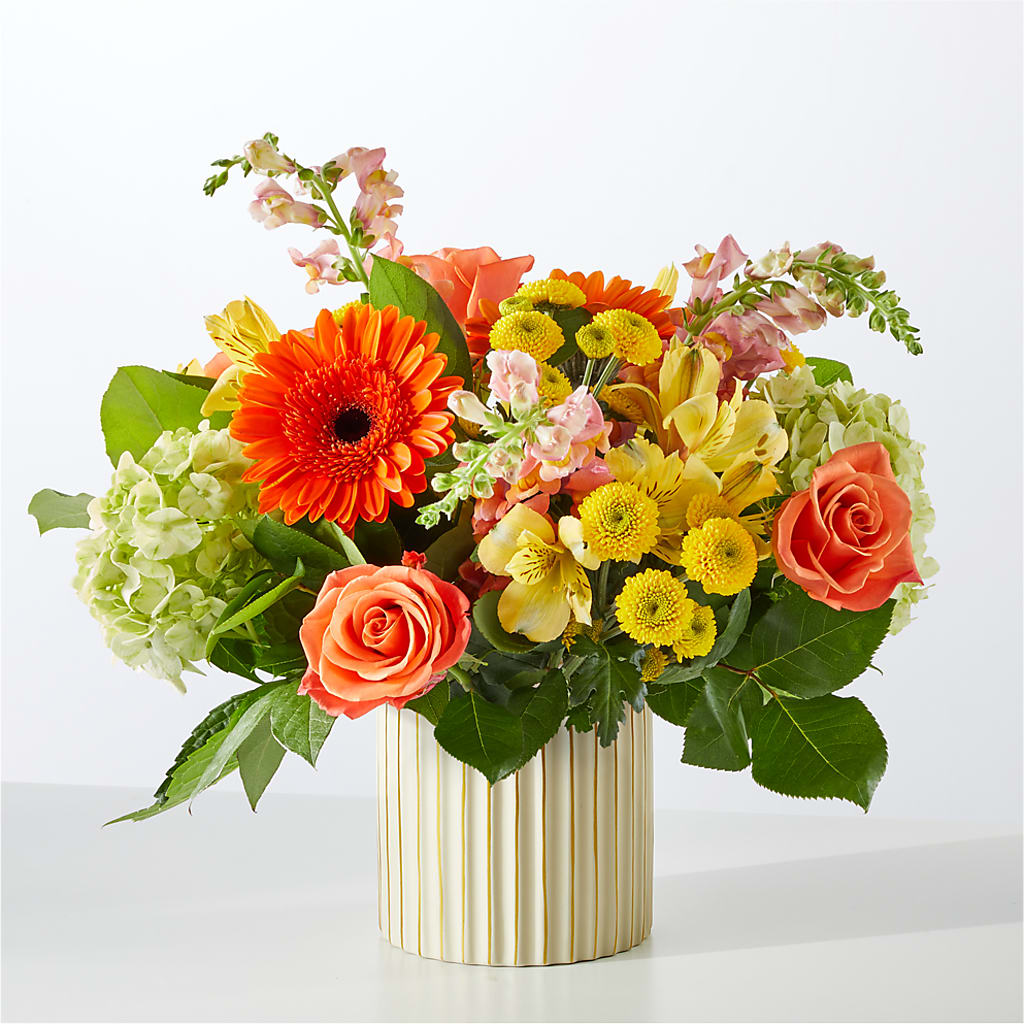 Autumn Sunshine Bouquet with Ivory Vase –  Garlington Florist, New Bedford MA